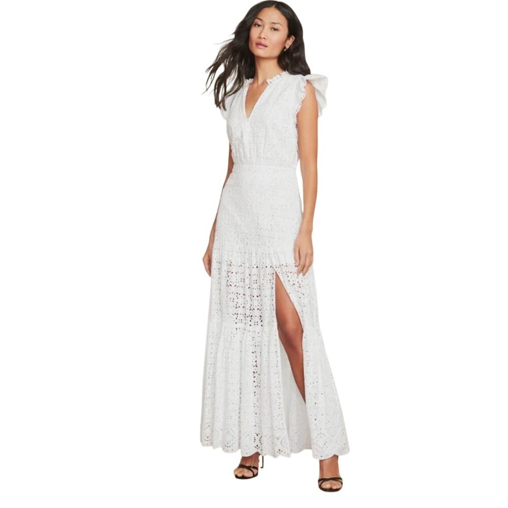 Veronica Beard Satori White Eyelet Ruffle Sleeve Maxi Dress Size US 4